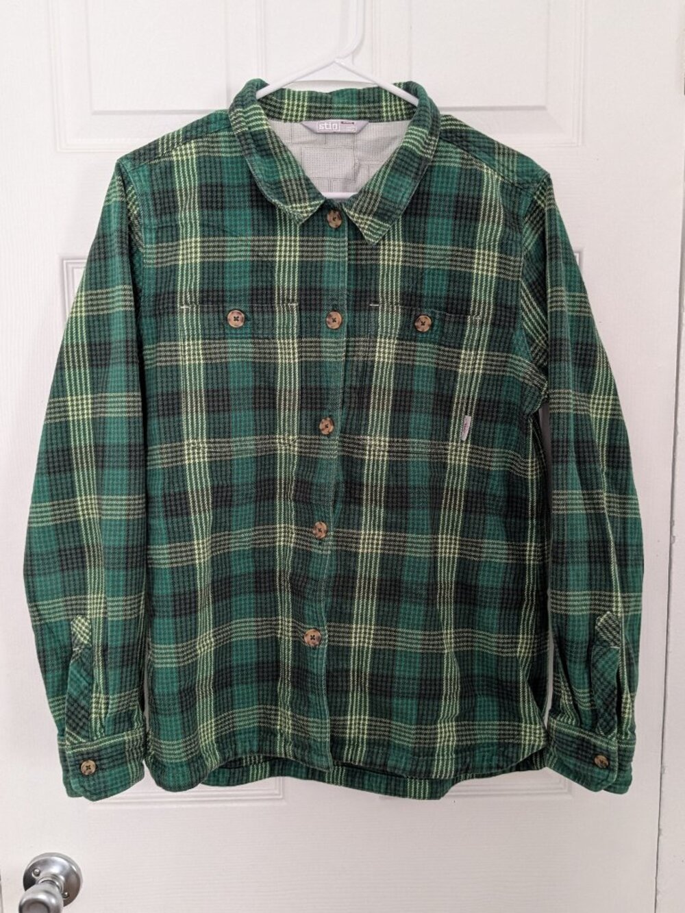 Stio Hutkeeper Button Down Large Green Plaid Cotton Heavy Jacket Hike Gorp Cabin